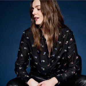 The Kooples Embroidered Floral Button Down Size XS NWT Semi Sheer